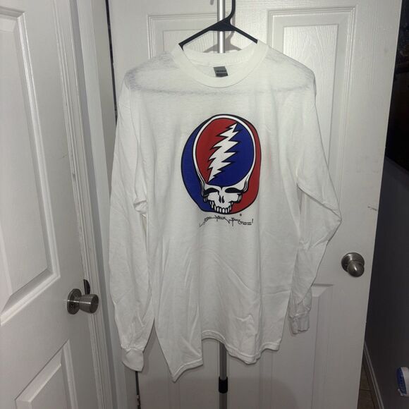 Grateful Dead Long Sleeve T-Shirt Size Medium White Crew Neck Large Logo - Picture 1 of 5